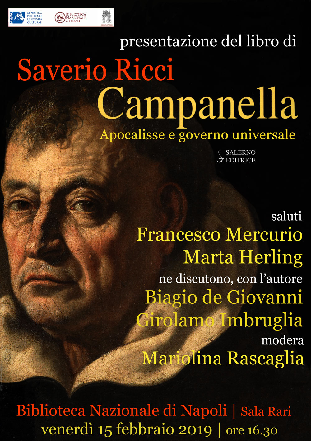 Presentazione del libro Campanella. Apocalisse e governo universale. Venerdì 15 febbraio ore 16.30 – Biblioteca Nazionale di Napoli