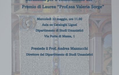 Premio di Laurea “Prof.ssa Valeria Sorge” – Mercoledì 22 maggio 2024, ore 11 – Università degli studi di Napoli Federico II – Dipartimento di Studi Umanistici